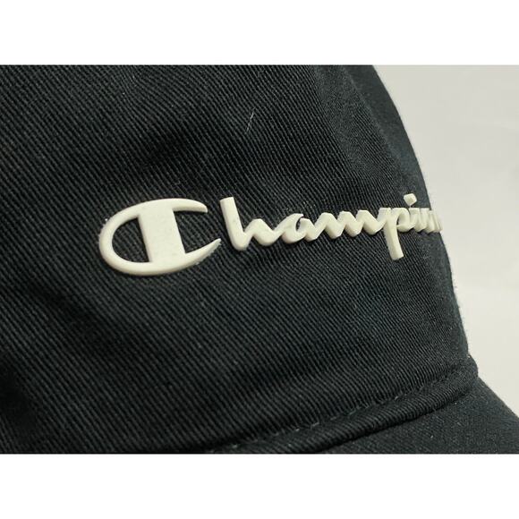 CHAMPION hat black adjustable cotton cap white raised logo Men's Women's - Picture 6 of 10